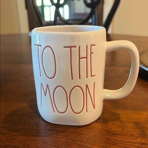 White 'To The Moon' Ceramic Coffee Mug - Red Lettering